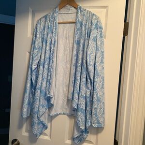Leaf Pattern Cardigan in Blue and White